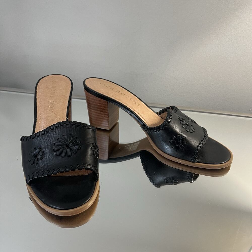 JACK ROGERS WELLS MID HEEL NAPPA SANDALS Black . SIZE 7M.Orig.$148